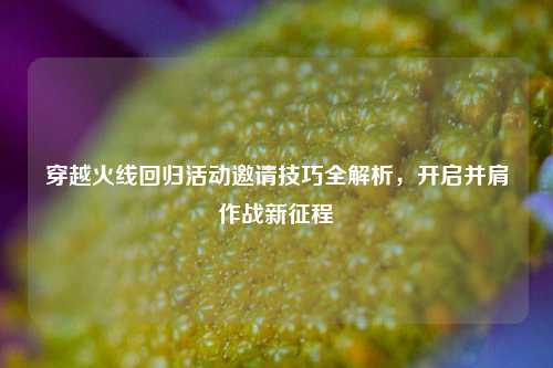 穿越火线回归活动邀请技巧全解析，开启并肩作战新征程