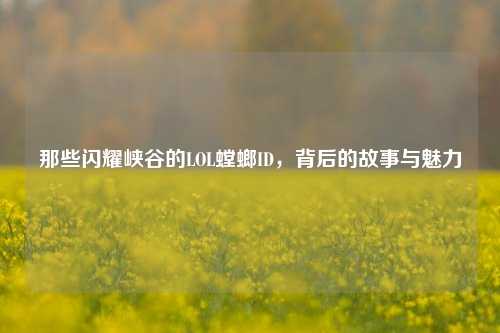 那些闪耀峡谷的LOL螳螂ID，背后的故事与魅力